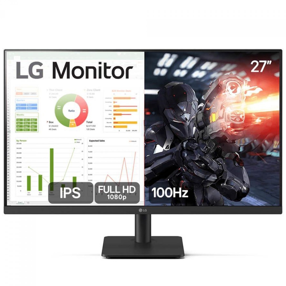 Monitor Gamer LG 27" FHD, IPS, 100Hz, HDMI, Anti-Reflexo,  27MS500-B   