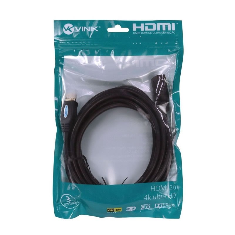  Cabo HDMI Vinik 2.0 4K Ultra HD 3D 3 metros - H20-3 Cod: 29230