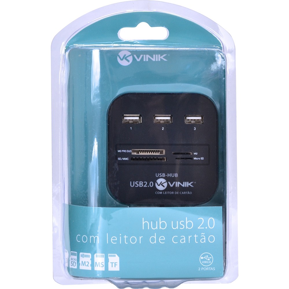 Hub Vinik  3 Portas USB 2.0 + Leitor de Cartão Cod: 29593