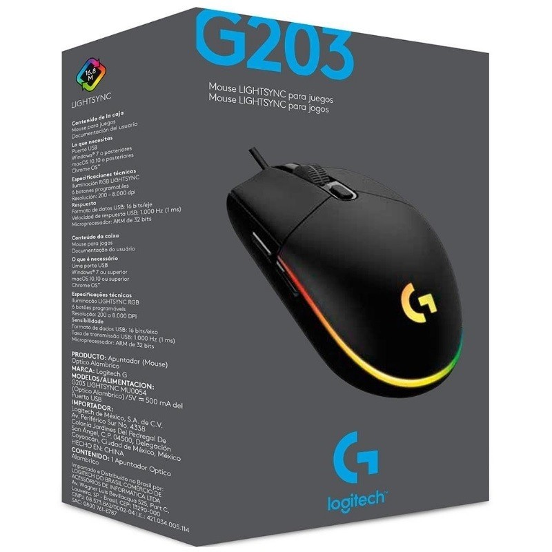 Mouse Gamer Logitech G203 Hero 8K RGB Lightsync Cod: 910-005793