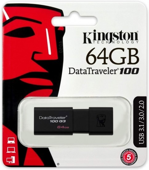 Pen Drive Kingston 64GB USB 3.0/2.0 Datatraveler 100