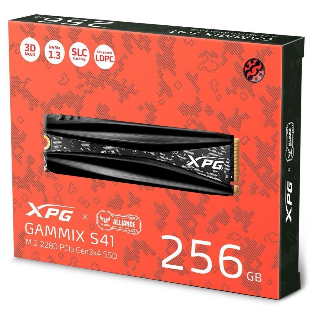 HD SSD 256GB M.2 Adata / XPG S41 Tuf  NVMe 2280 Leitura: 3500MB/s e Gravação: 1000MB/s - AGAMMIXS41-256G-C