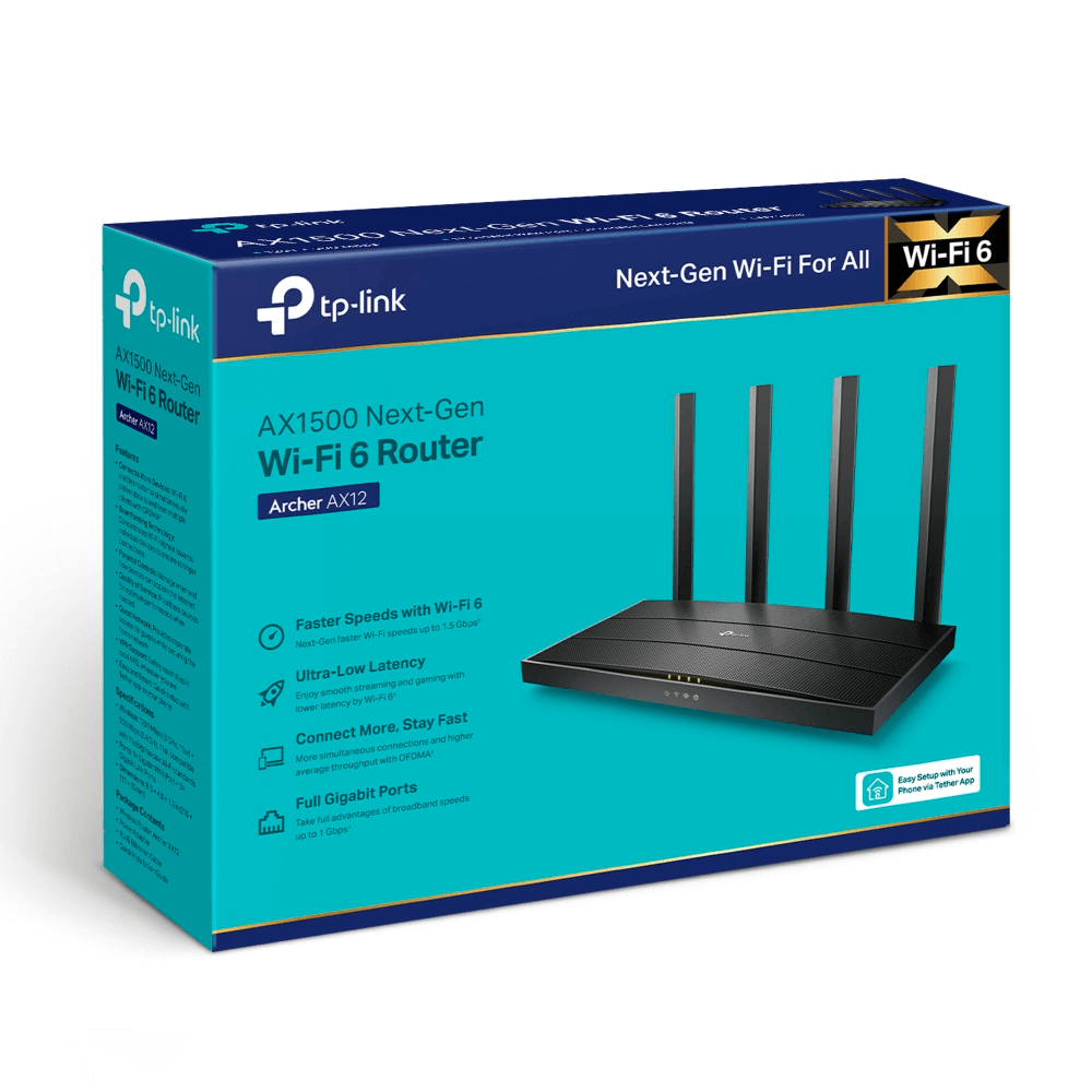 Roteador TP-Link Archer  AX12  AX1500 Wi-Fi 1201Mbps Dual Band 4 Antenas 