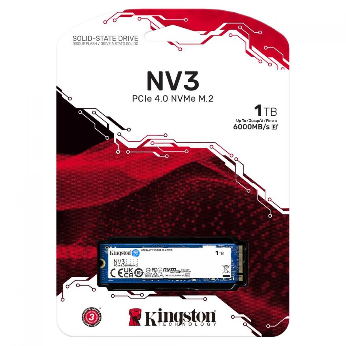 HD SSD 1TB M.2 Kingston NV3 NVMe 2280 Leitura: 6000B/s e Gravação: 4000MB/s  SNV3S/1000G    