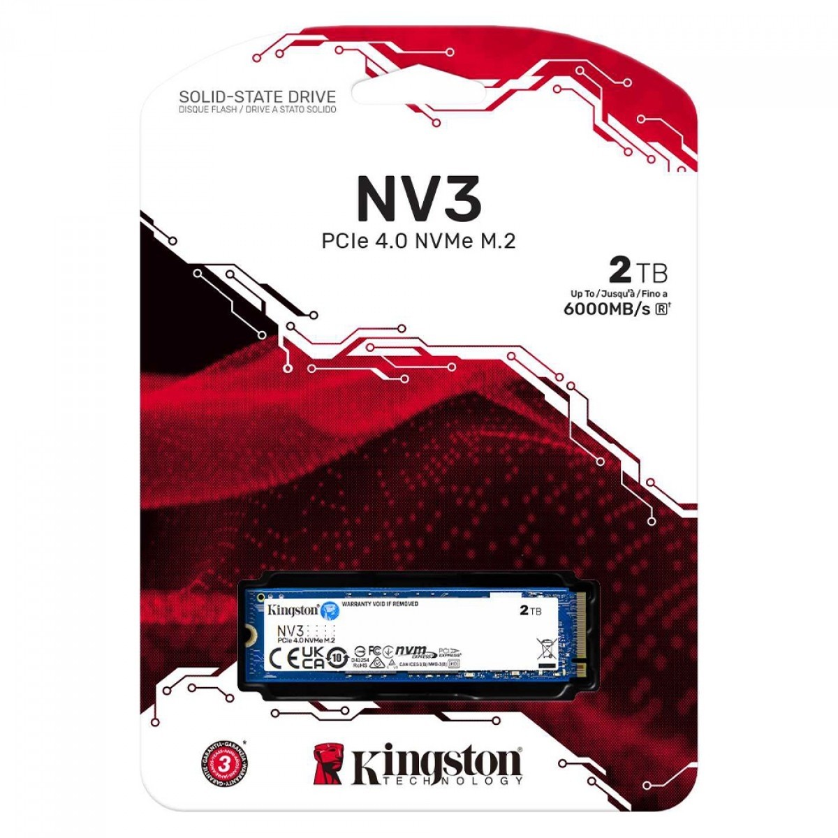 HD SSD 2TB M.2 Kingston NV3 NVMe 2280 Leitura: 6000B/s e Gravação: 5000MB/s  SNV3S/2000G    